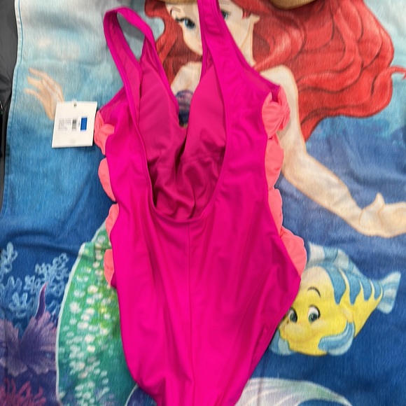 Cyn&Luca one piece swim suit. Hot Pink with 4 neon orange bows on each sidesXLG - Picture 4 of 7